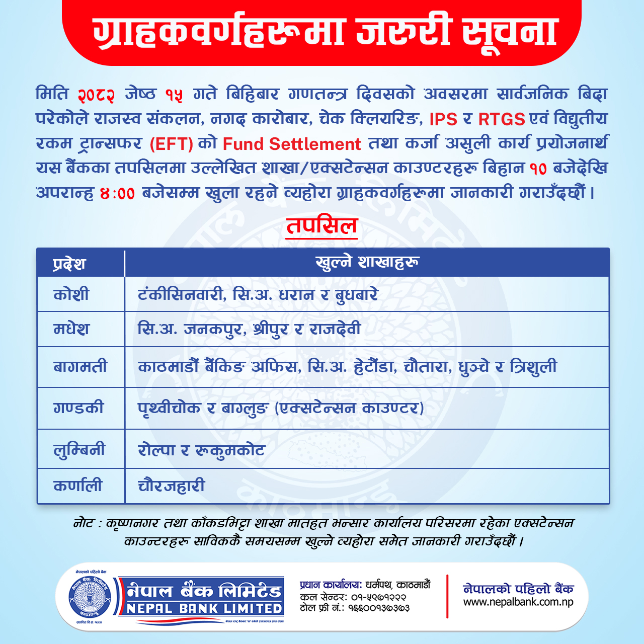 Public Holiday Notice ( Republic Day, 2082)
