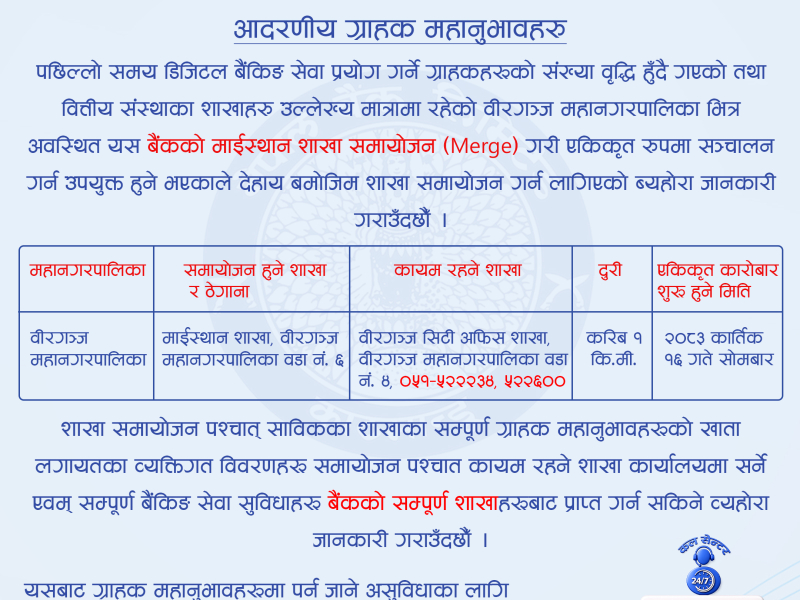 Branch Merger (Maisthan and City Office Birganj)