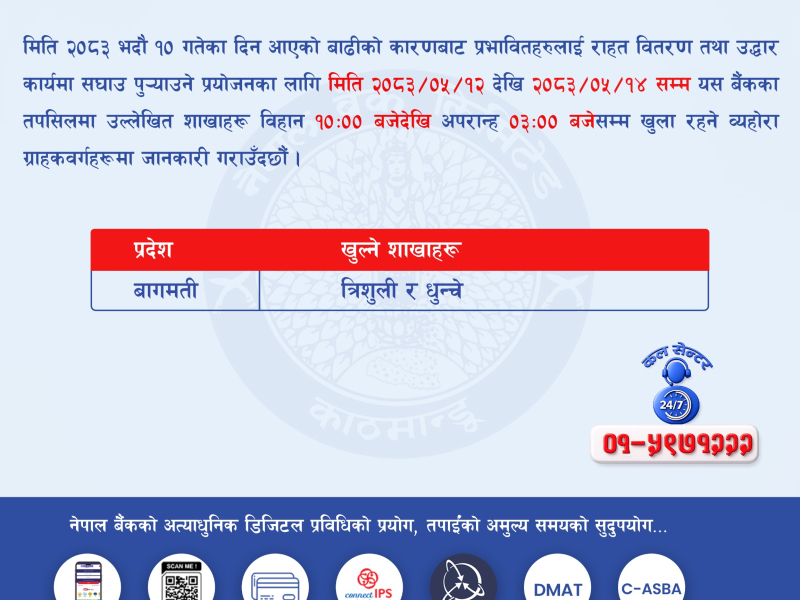 त्रिशुली र धुन्चे शाखा खुल्ने बारे सूचना